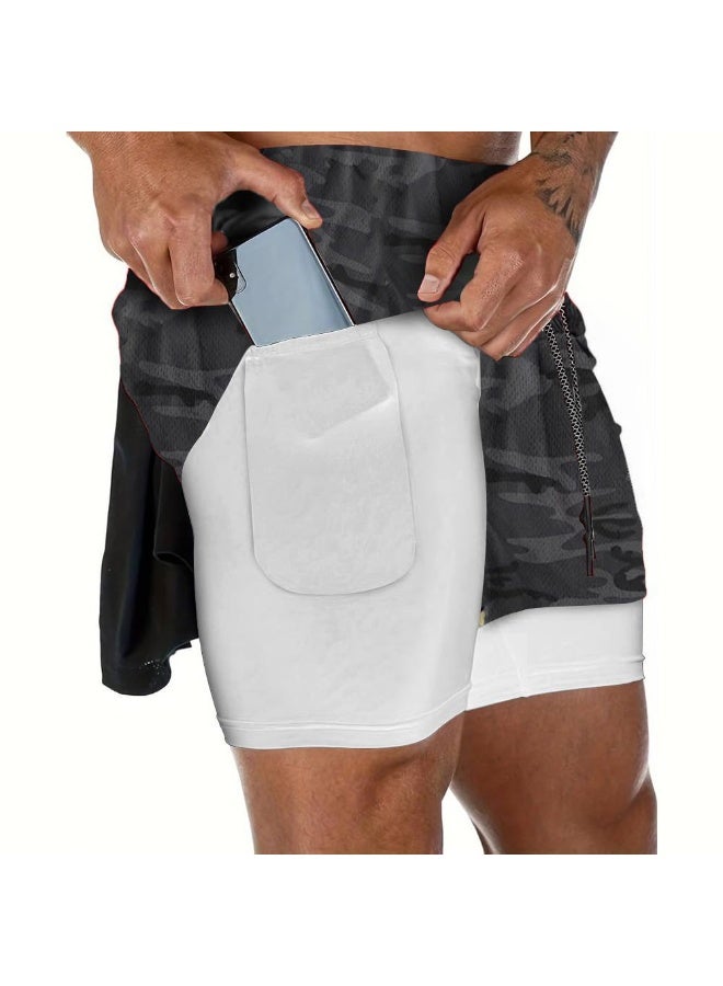 ناكسوس شورتات رياضية للرجال، شورتات رياضية للجري للرجال، شورتات رياضية برباط للرجال، شورتات رياضية فضفاضة بطبقتين وأربعة جيوب - Image 4